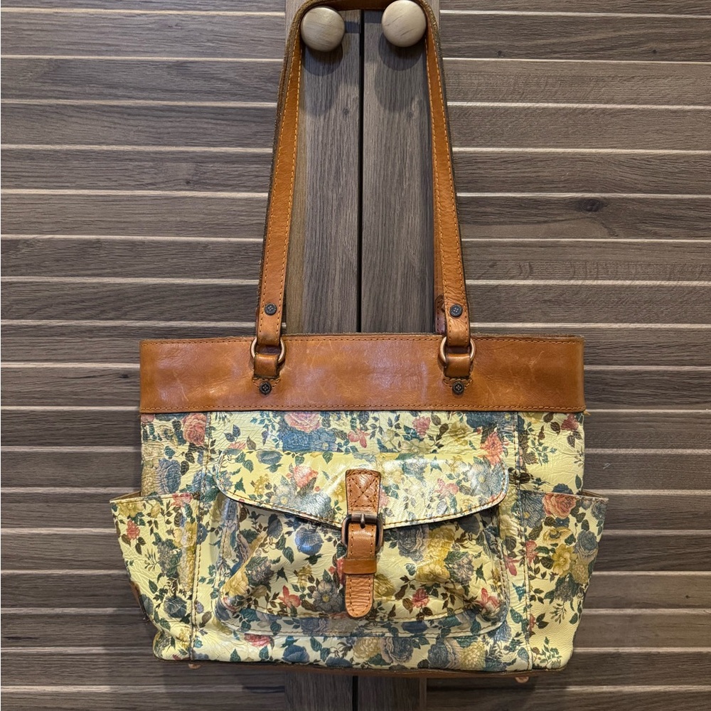 Floral Leather Trim Tote Bag